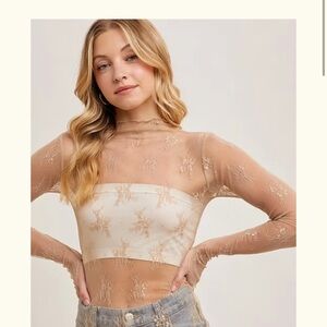 Long Sleeve Lace Mesh Top